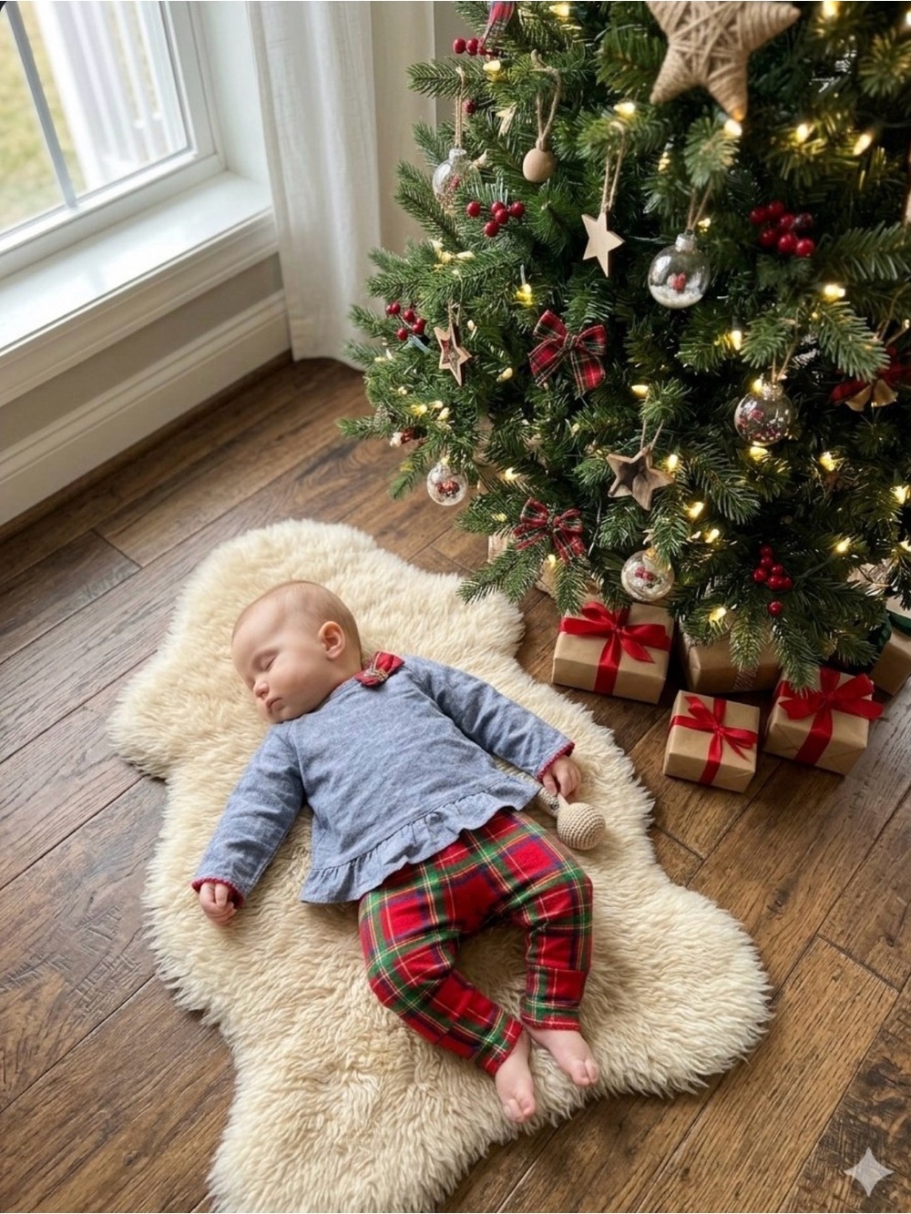 Mud Pie Red Plaid Leggings and Gray Ruffle Top Set